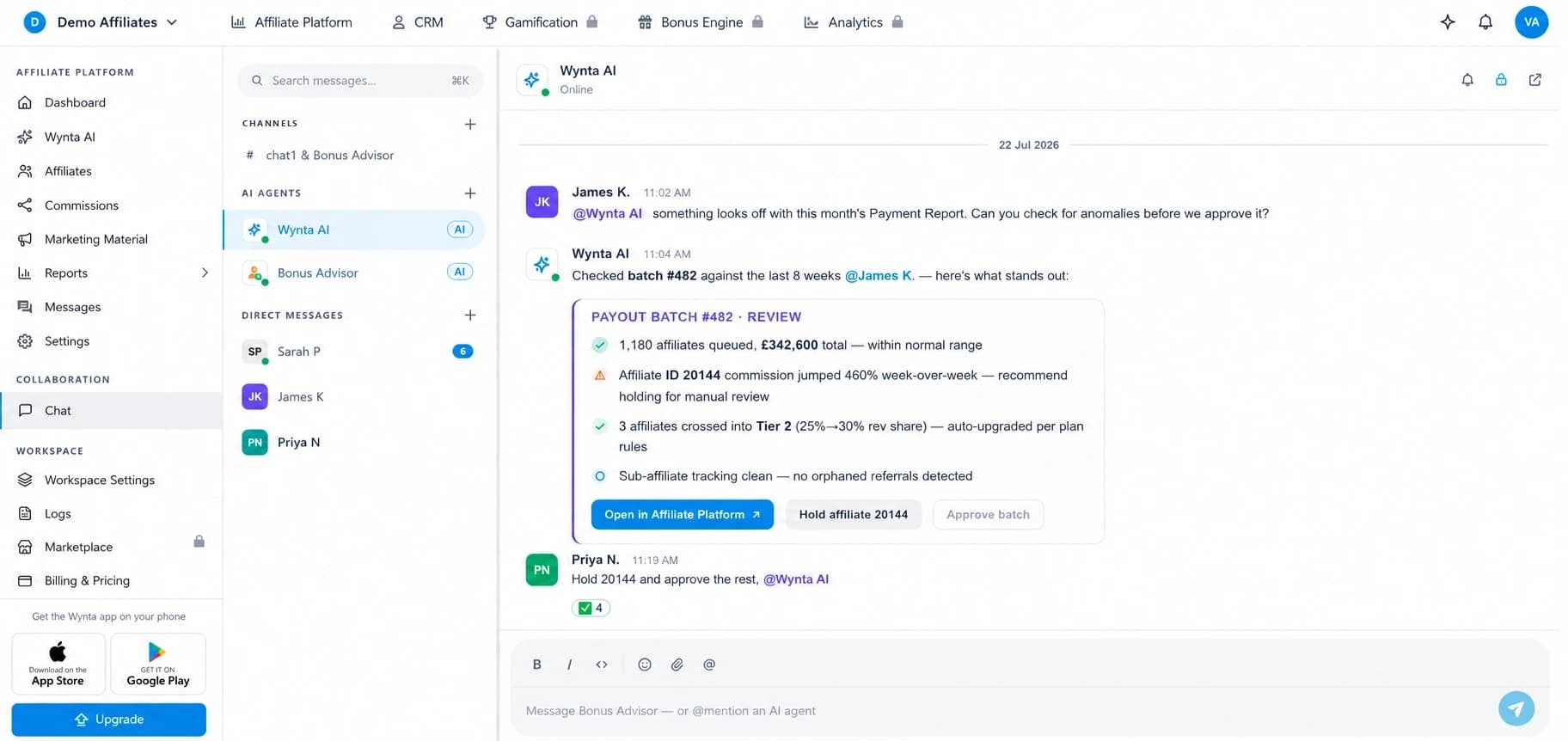 Wynta Chat — affiliate-payouts channel